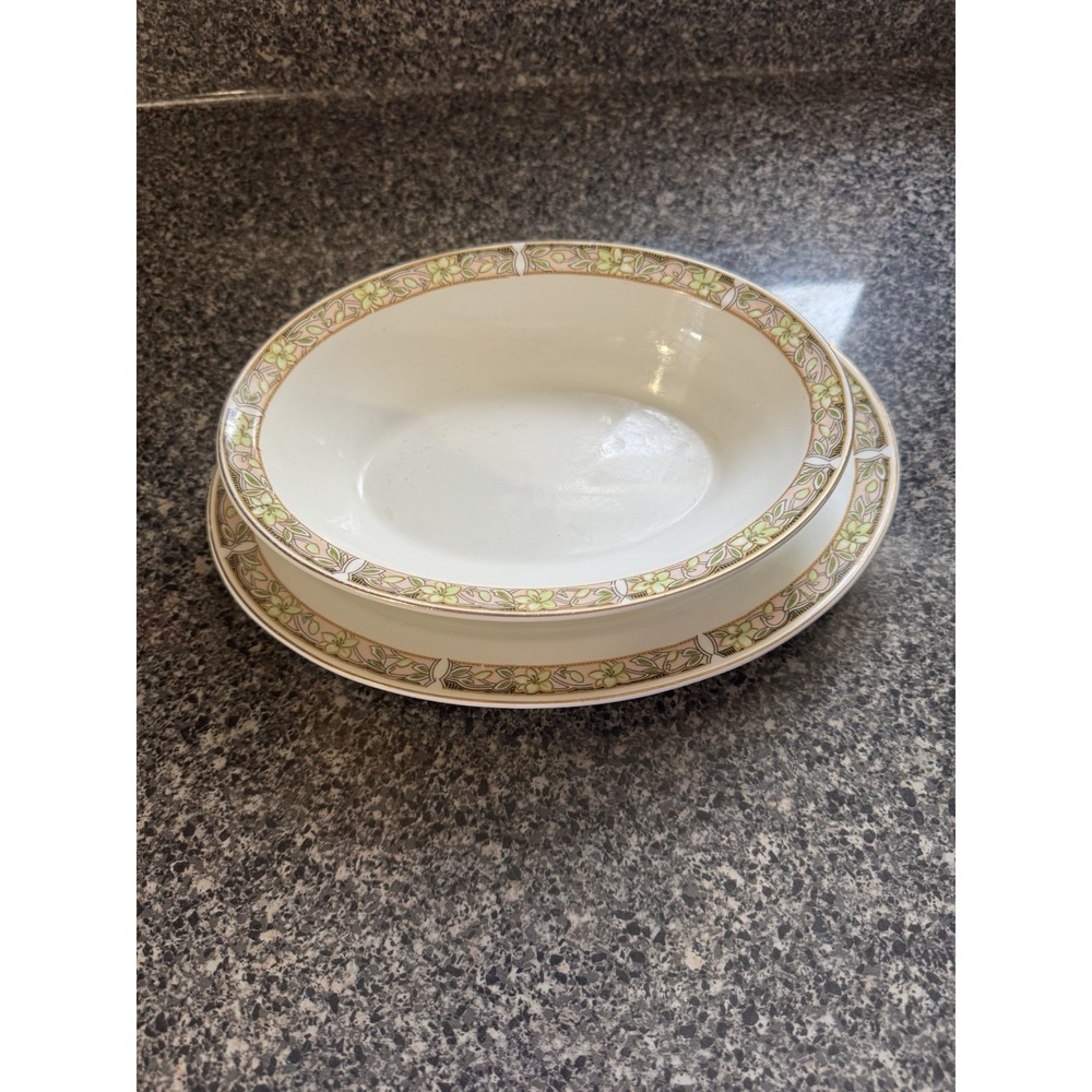 Vintage Johnson Brothers China Oval Platter With Oval Bowl Floral Print England